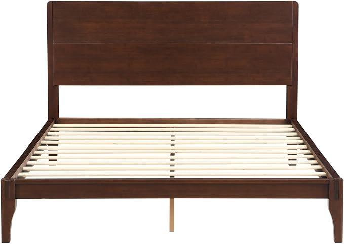 Merax Full Size Bamboo Platform Bed, Mid-Century Modern Bed Frame with Tall Headboard, Solid Sustainable Bedframe Full-Size, Wood Slat Support, No Box Spring Needed, Easy Assembly, Espresso