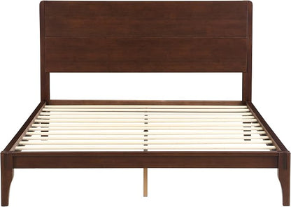 Merax Full Size Bamboo Platform Bed, Mid-Century Modern Bed Frame with Tall Headboard, Solid Sustainable Bedframe Full-Size, Wood Slat Support, No Box Spring Needed, Easy Assembly, Espresso