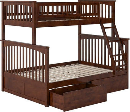AFI, Columbia Twin Over Full Ladder Bunk Bed with Storage Drawers, Walnut