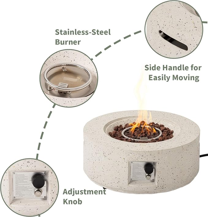 COSIEST 2-Piece Outdoor Propane Fire Pit Table Set w Tank Table, 28" Terrazzo Round Fire Table (Certified, 40,000 BTU) w 16" Tank Cover Side Table 20lb, Waterproof Cover for Garden, Pool, Backyard