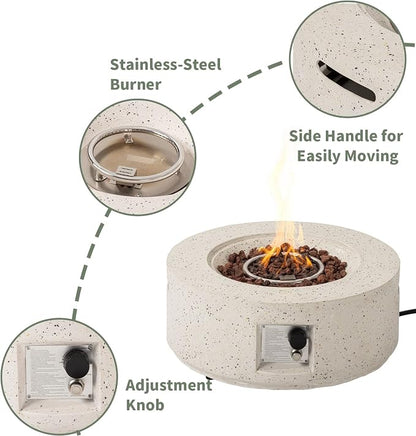 COSIEST 2-Piece Outdoor Propane Fire Pit Table Set w Tank Table, 28" Terrazzo Round Fire Table (Certified, 40,000 BTU) w 16" Tank Cover Side Table 20lb, Waterproof Cover for Garden, Pool, Backyard