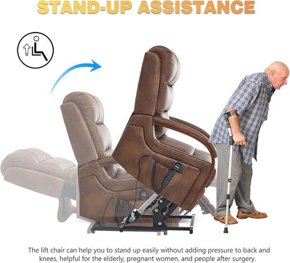 Trustyue Power Lift Recliner Chair,180° Lay Flat Recliner,Lift Chair with Massage and Heat,Standing Assistance, Living Room Chair for Elderly People Faux Leather, Brown