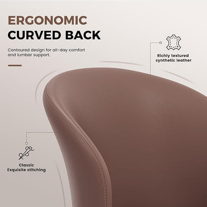 Modern Curved Back Dining Chairs Set of 2, Faux Leather Upholstered Accent Chair, Mid-Century Kitchen Side Chair with Soft Cushion for Dining Room, Living Room, Bedroom, Brown