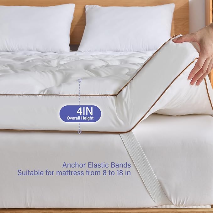 WhatsBedding 4 Inch Memory Foam Mattress Topper Queen for Back Pain Relief, Filled with Breathable Gel Memory Foam, Fluffy Comfort Supportive Pillow Top Mattress Topper, 80x60x4in