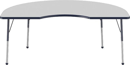 FDP Kidney Activity School and Office Table (48 x 72 inch), Standard Legs with Ball Glides for Collaborative Seating Environments, Adjustable Height 19-30 inches - Gray Top and Navy Edge