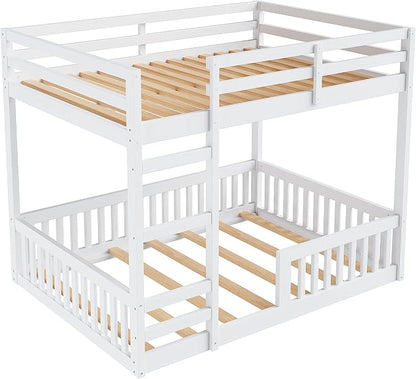 RUNNA Full Over Full Bunk Bed with Ladder,Guardrails,White | Full over full bunk bed with ladder,guardrails,solid wood frame,no box spring needed,bedrooms,guest rooms,dormitories,White