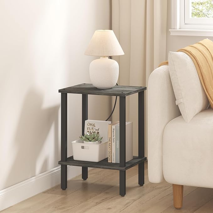 TUTOTAK End Table, Set of 2, Side Table, Nightstand, 2-Tier Storage Shelf, Sofa Table for Small Space, Living Room, Bed Room, Charcoal Grey TB01BY035(2PCS)