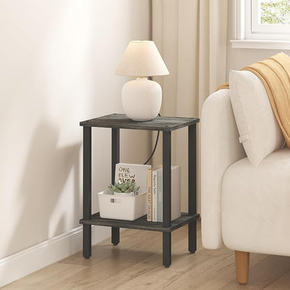 TUTOTAK End Table, Set of 2, Side Table, Nightstand, 2-Tier Storage Shelf, Sofa Table for Small Space, Living Room, Bed Room, Charcoal Grey TB01BY035(2PCS)