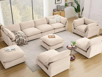 Iroomy Modular Sectional Sofa, Oversized Chenille Cloud Couch, Deep Comfy Seat, 2-Seater Sofas Couches for Living Room, Beige