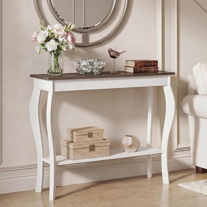 ChooChoo Narrow Farmhouse Console Table, Chic Accent Sofa Table, Entryway Table, Soft White
