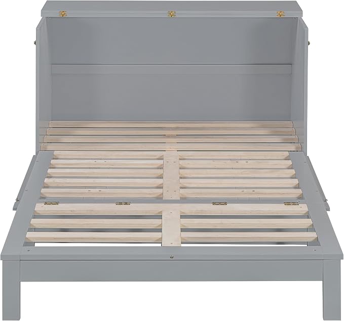 Ball & Cast Full Size Murphy Bed Hideaway Wall Chest with Large Drawers,can be Folded,Storage Space-Saving Furniture Hideaway Platform Bedframe W/USB Charging Port,for Bedroom,White