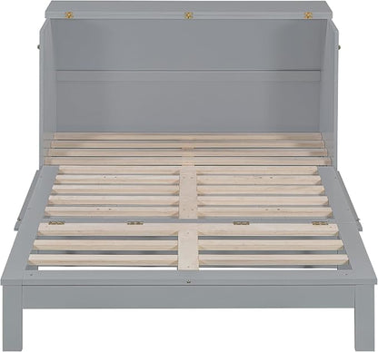 Ball & Cast Full Size Murphy Bed Hideaway Wall Chest with Large Drawers,can be Folded,Storage Space-Saving Furniture Hideaway Platform Bedframe W/USB Charging Port,for Bedroom,White