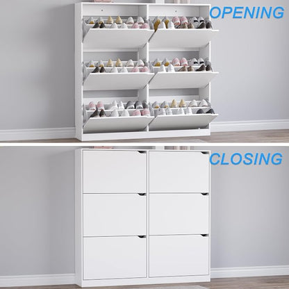 BORNOON Shoe Cabinet with 6 Flip Drawers, Slim Narrow Shoe Storage Cabinet, Freestanding Shoe Organizer for Entryway, Hallway, Foyer