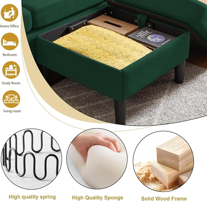Convertible Sectional Sofa Set, 77" Small L Shaped 3 Seat Couch with Ottoman and 57" Loveseat, Modern Sofa Couches for Living Room, Green