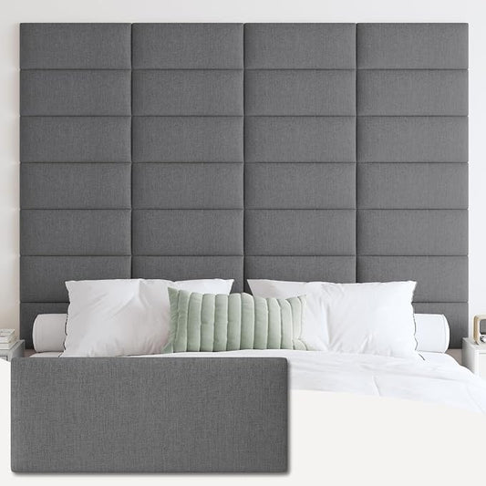 IFNOW Upholstered Wall Mounted Headboard, 3D Soundproof Wall Panels Peel and Stick for King Size, Reusable and Removable Tufted Bed Headboard in Dark Grey (12 Panels, 10" x 24")