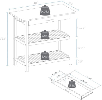 Casual Home Solid Wood Kitchen Island, Natural Maple Top, White Base (New) 40*20*36.5inch