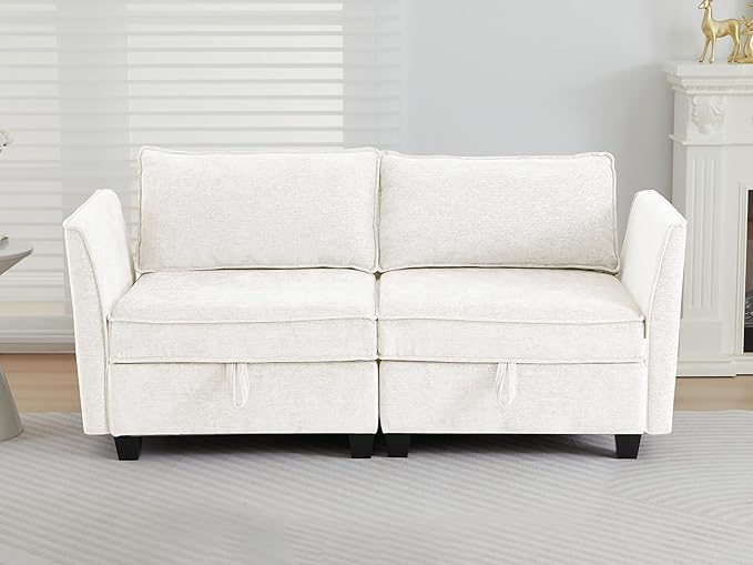 ORRD Small Modular Sectional Sofa, Loveseat Couch with Storage, 2 Seater Sofa Modular for Living Room, Office (Beige)