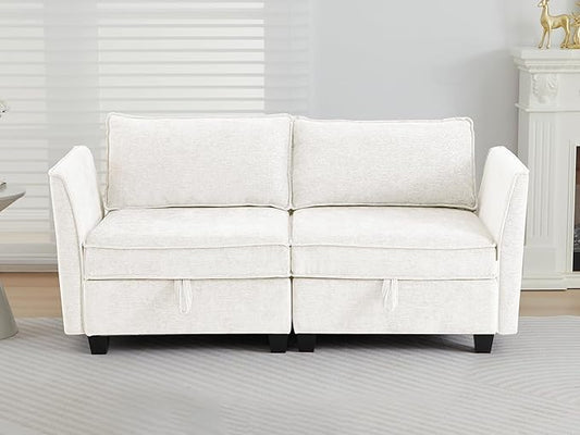 ORRD Small Modular Sectional Sofa, Loveseat Couch with Storage, 2 Seater Sofa Modular for Living Room, Office (Beige)