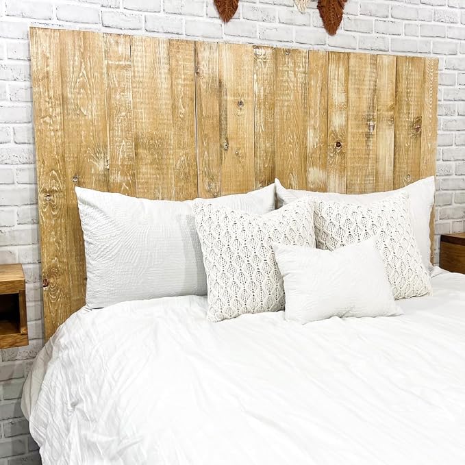 Barn Walls Boho Whitewash Headboard, Bohemian Design, Solid Wood Headboard, Floating Panels, Wall Mount, Adjustable Height, Easy Assembly, King Size