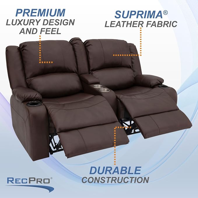 RecPro Charles RV Power Loveseat | 64" | Cup Holders | Mahogany