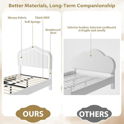 GarveeHome Twin Upholstered Bed Frame with Storage Drawer and Smart Led Headboard, Twin Size Platform Bed Frames for Kids, Wooden Slats Support, No Box Spring Needed, Easy Assembly, White