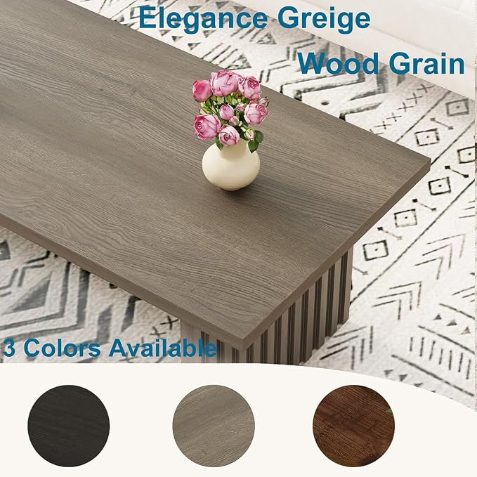 BON AUGURE 43 Inch Coffee Table, Fluted Wood Living Room Tables, Rectangle Gray Coffee Tables for Living Room, Grey Center Table for Home, Office (Greige Oak)