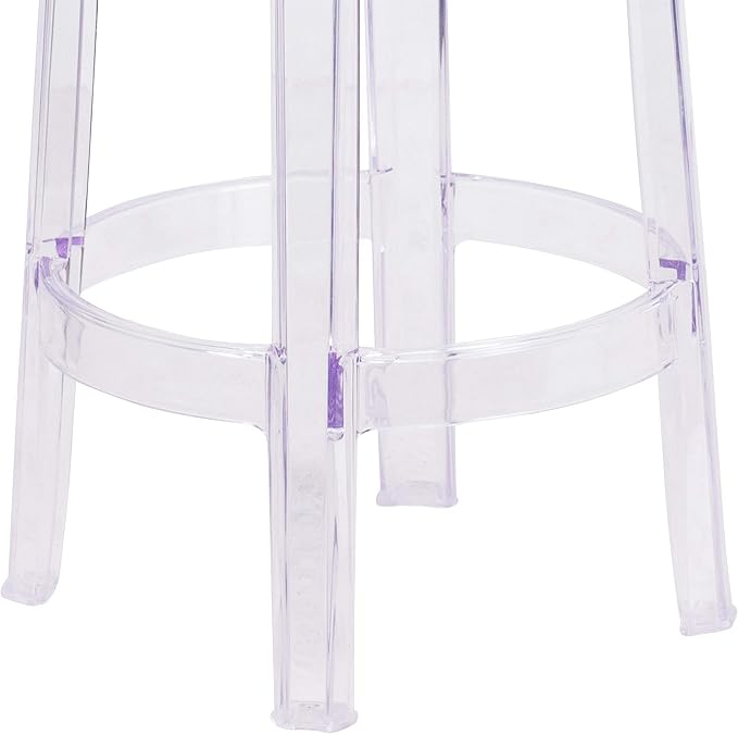 Flash Furniture Laney 25.75" Indoor/Outdoor Counter Height Transparent Dining Stool with Foot Ring, Stackable Ghost Counter Height Stool, Transparent