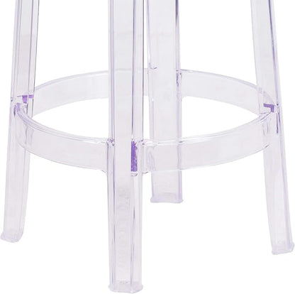 Flash Furniture Laney 25.75" Indoor/Outdoor Counter Height Transparent Dining Stool with Foot Ring, Stackable Ghost Counter Height Stool, Transparent