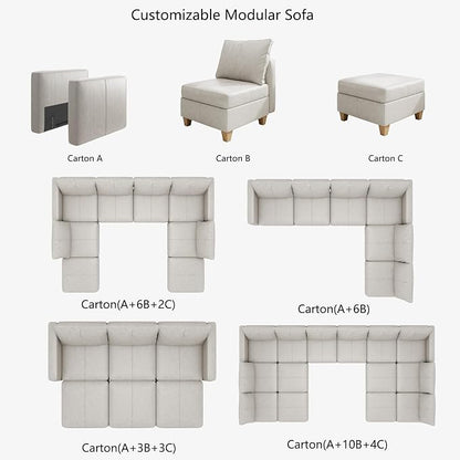 EASE MOOSE Modular Couch U Shaped Oversized Sofa, Faux Leather Sectional Sofa with Storage Seat,White