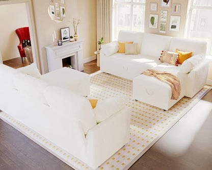 PaPaJet Sofa Bed, Sleeper Sofa with Storage Chaise, L Shaped Sofa with Pull Out Bed, Oversized Sofas for Living Room-White Boucle