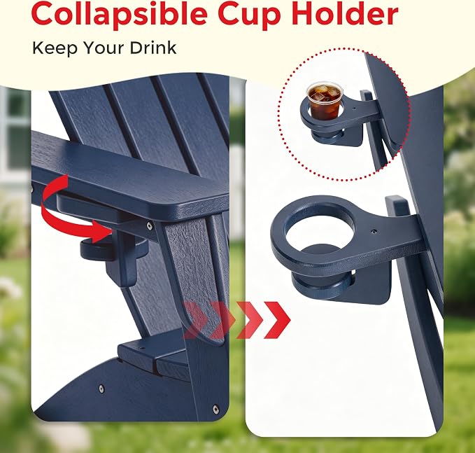 Costaelm Paradise 3-Piece Kids Table and Chairs Set with Toddler Rocking Chairs and Cup Holders, Navy Blue