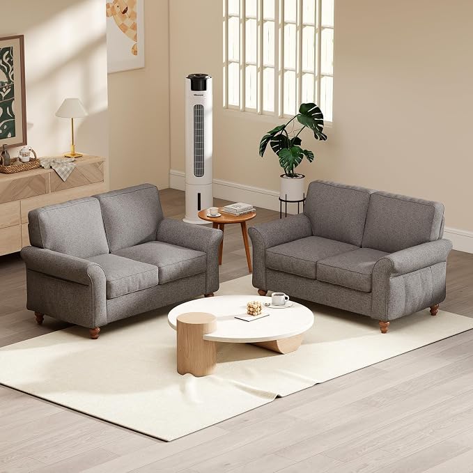 Bonzy Home 57" Loveseat Sofa, 2 Seater Sofa for Living Room, Upholstered Comfy Sofa Couch for Small Space, Living Room, Apartment, Office, Grey