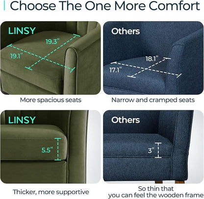 LINSY Accent Chair with Ottoman, Modern Barrel Chair Comfy Armchair Reading Chair with Footrest, Small Round Arms Chair for Living Room Bedroom Reading Room, Velvet, Olive