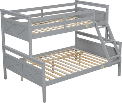 Merax Wood Bunk Bed,Twin Over Full Bunk Beds with Ladder,Safety Guardrail,Can be Separated into 2 Platform Beds,Perfect for Bedroom Kids Adults,Gray