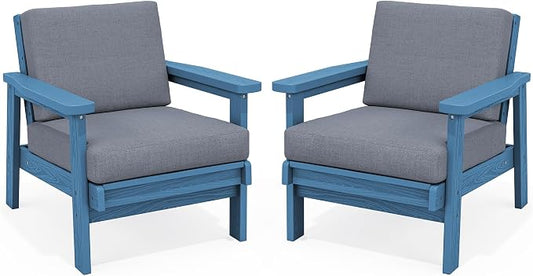 SERWALL HDPE Outdoor Couch Set of 2, Blue Frame and Grey Cushion