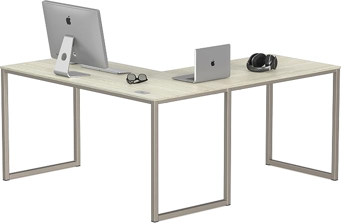 SHW Mission 55 x 60 Inches L-Shape Home Office Computer Desk, Maple