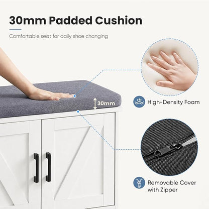 NEWBULIG Shoe Storage Bench for Entryway with Cushion, 47.2IN, White | Shoe Organizer Cabinet with Padded Cushion and Doors, Adjustable Shelves, Shoes Bench for Hallway, Mudroom, Bedroom