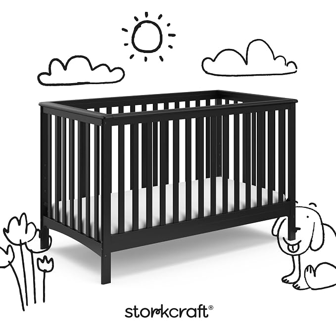 Storkcraft Hillcrest 4-in-1 Convertible Crib (Black) - Converts to Daybed, Toddler Bed, and Full-Size Bed, Fits Standard Full-Size Crib Mattress, Adjustable Mattress Support Base