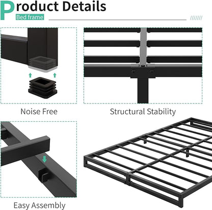 Lutown-Teen 4 Inch King Size Bed Frame Sturdy Mattress Foundation, Heavy Duty Metal Platform with Steel Slats Support No Box Spring Needed, Noise Free, Easy Assembly, Black