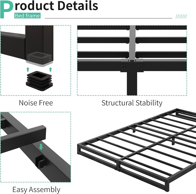 Lutown-Teen 4 Inch California King Bed Frames No Box Spring Needed Heavy Duty Metal Cal King Platform for Mattress Foundation, Noise Free, Easy Assembly, Black