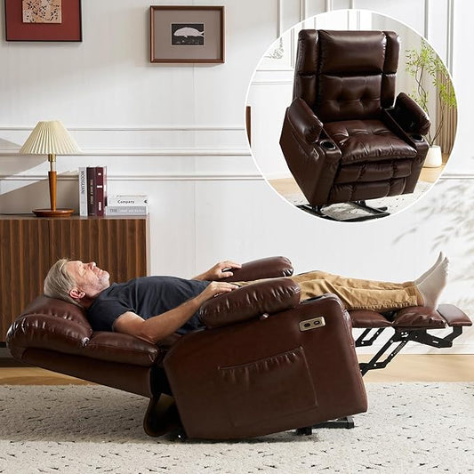 Dual Motor Power Lift Recliner Chair for Elderly with Massage and Heat, Oversized Lift Chair with Arm Storage, Lay Flat Lift Recliner for Adults, Big Tall, Infinite Position, Brown