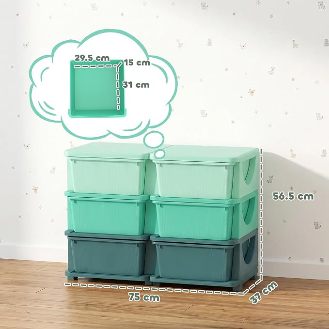Qaba 6 Drawers Kids Storage Unit, 3 Tier Stackable Toy Organizers and Storage Chest for Bedroom, Nursery, Playroom, Living Room, Boys, Girls, Toddlers, Green