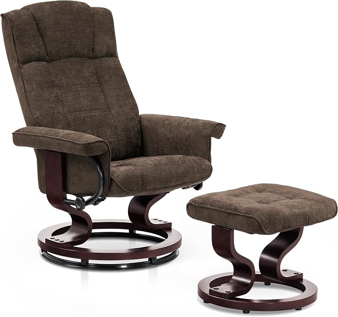 MCombo Manual Swivel Recliner with Ottoman, Chair Ottoman Set for RV Small Spaces, Living Room, Bedroom, Office 4919 (Chenille, Brown)