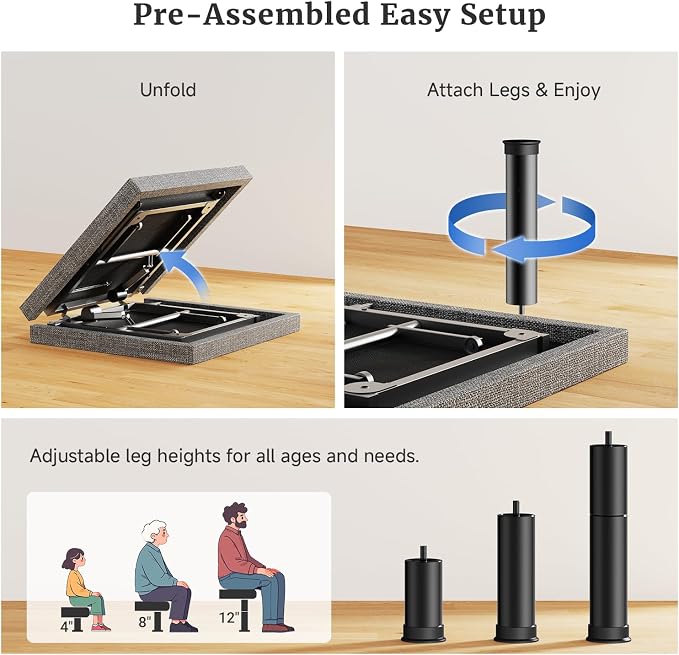 Tami Tami T450 Adjustable Bed Frame Split King Size with Remote & Nightlight - Syncable Electric Beds Bases with Head & Foot Incline, Zero Gravity, 3 height-adjustable legs, Quiet Motor, Easy Assembly
