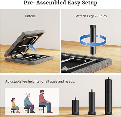 Tami Tami T450 Adjustable Bed Frame Split King Size with Remote & Nightlight - Syncable Electric Beds Bases with Head & Foot Incline, Zero Gravity, 3 height-adjustable legs, Quiet Motor, Easy Assembly