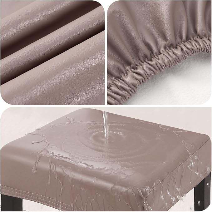 YISUN Stool Covers Rectangle - 4 Pack Stretch Waterproof Saddle Seat Cover Counter Bar Stools Bar Chairs Covers Kitchen Island Chairs Cushion Protector (4, Pu Leather-Chocolate)