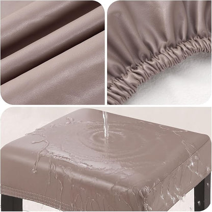 YISUN Stool Covers Rectangle - 4 Pack Stretch Waterproof Saddle Seat Cover Counter Bar Stools Bar Chairs Covers Kitchen Island Chairs Cushion Protector (4, Pu Leather-Chocolate)