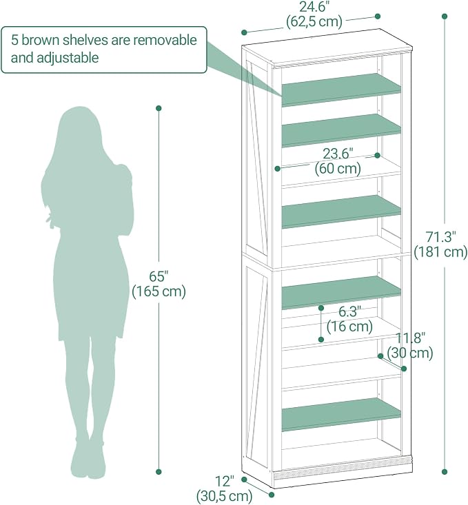 Hzuaneri Shoe Storage Cabinet, 10 Tiers Freestanding Shoe Cabinets, Wooden Shoes Rack with Cubby, 27-30 Pairs, Farmhouse Tall Shoes Cubby Organizer for Entryway, Living Room, Black SR52604X