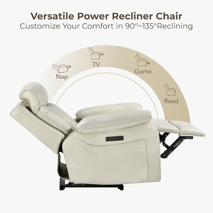 KISLOT Power Recliner Chair Wall Hugger Recliner with Adjustable Headrest and Footrest Dual Motor Electric Faux Leather Reclining Sofa with USB/Type-C Charging for RV Living Room Bedroom