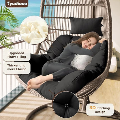 Outdoor Hanging Egg Chair Cushion Replacement, Thicken Egg Chair Cushion Waterproof Basket Eggs Chairs Cushion with Headrest Pillow, U-Shaped Cushions for Hanging Eggs Chairs Swing (Black)